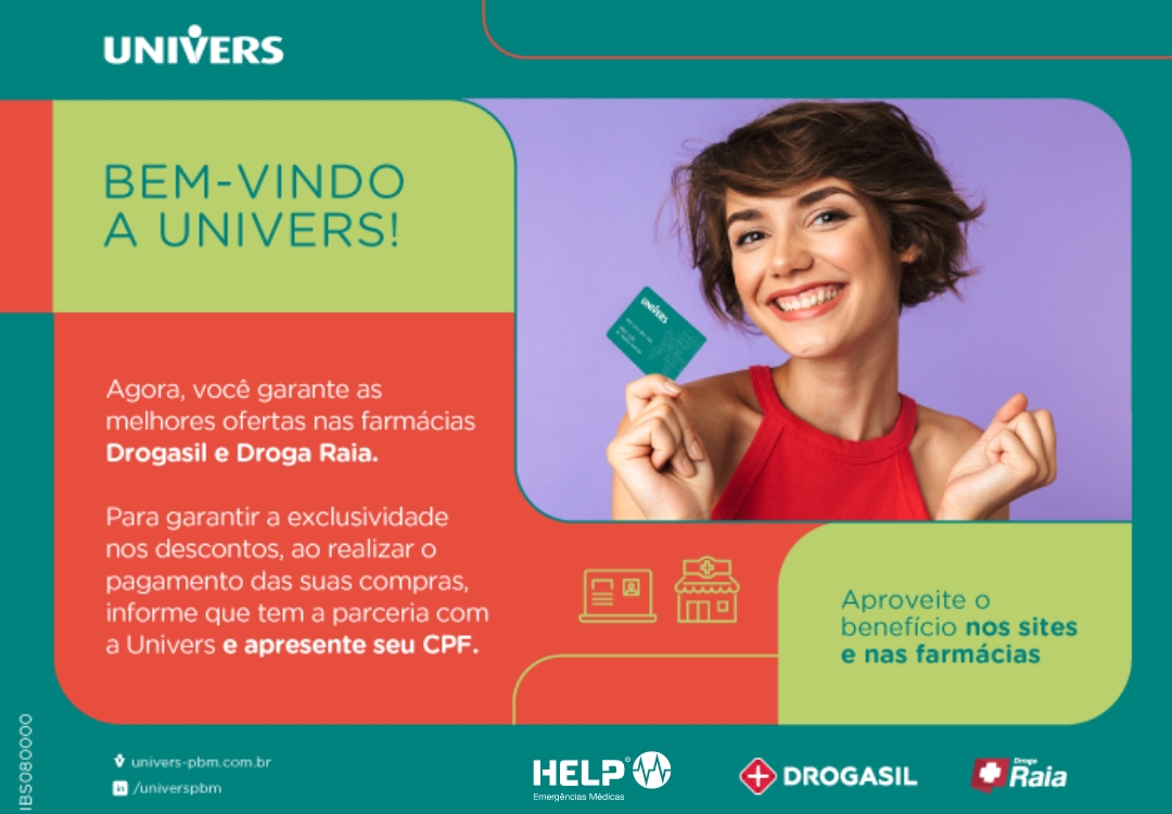Novo convênio Help com Droga Raia e Drogasil com benefícios para os clientes pelo programa Univers. Saiba como usar!